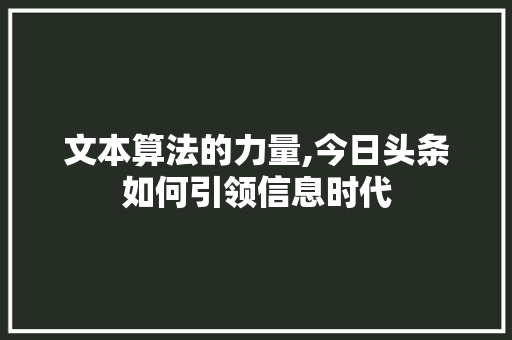 文本算法的力量,今日头条如何引领信息时代