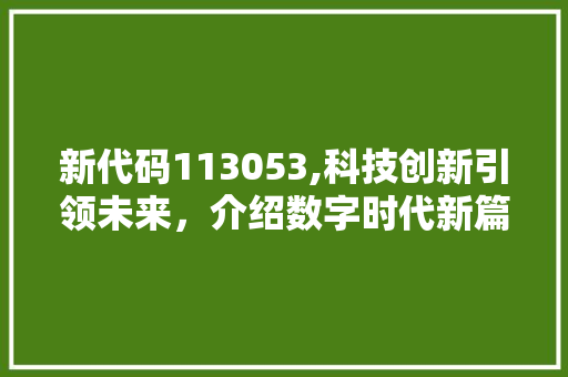 新代码113053,科技创新引领未来，介绍数字时代新篇章