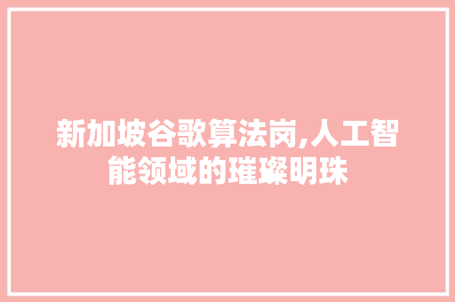 新加坡谷歌算法岗,人工智能领域的璀璨明珠