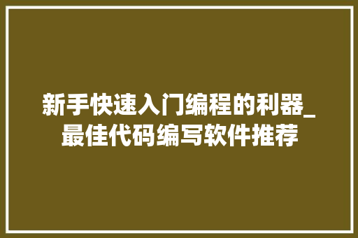 新手快速入门编程的利器_最佳代码编写软件推荐