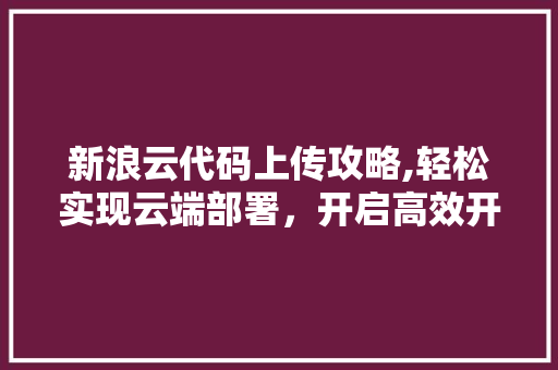 新浪云代码上传攻略,轻松实现云端部署，开启高效开发之旅