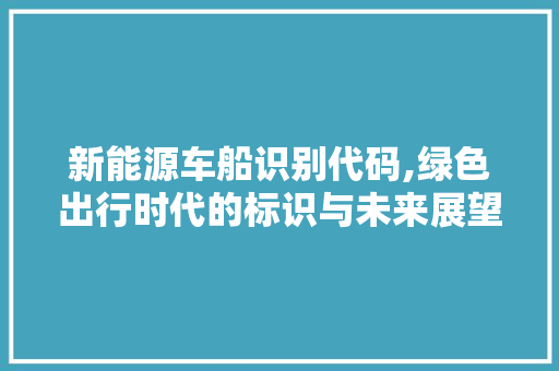 新能源车船识别代码,绿色出行时代的标识与未来展望