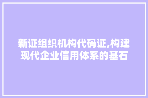 新证组织机构代码证,构建现代企业信用体系的基石