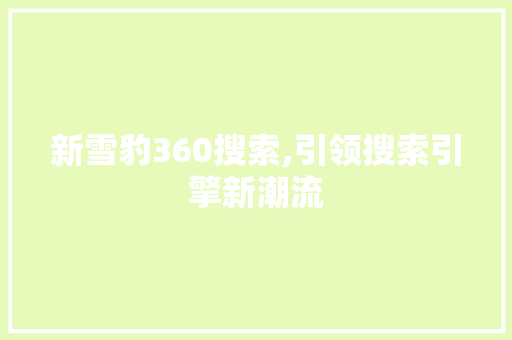 新雪豹360搜索,引领搜索引擎新潮流