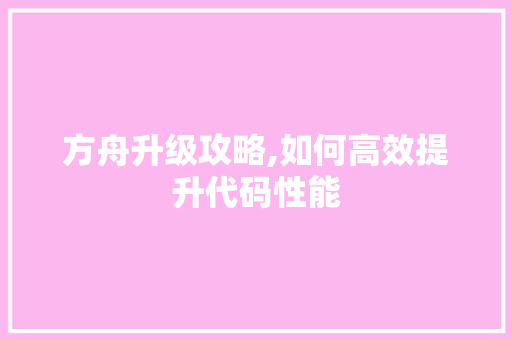 方舟升级攻略,如何高效提升代码性能