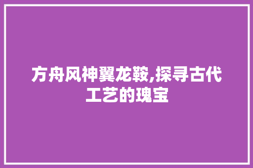 方舟风神翼龙鞍,探寻古代工艺的瑰宝