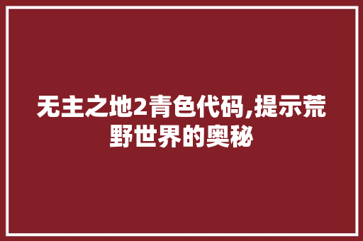 无主之地2青色代码,提示荒野世界的奥秘