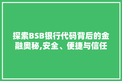 探索BSB银行代码背后的金融奥秘,安全、便捷与信任的守护者