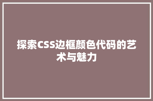 探索CSS边框颜色代码的艺术与魅力