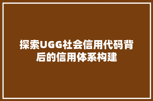 探索UGG社会信用代码背后的信用体系构建