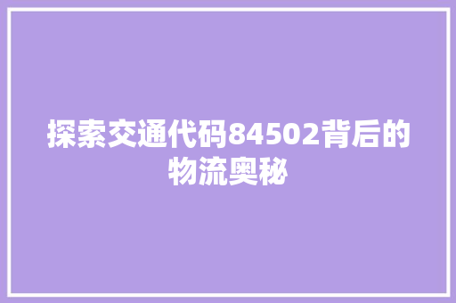 探索交通代码84502背后的物流奥秘