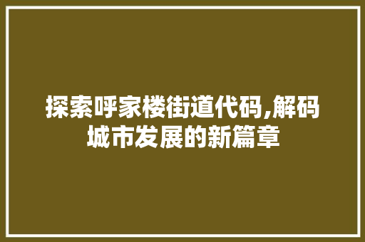 探索呼家楼街道代码,解码城市发展的新篇章