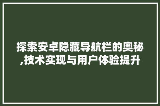 探索安卓隐藏导航栏的奥秘,技术实现与用户体验提升