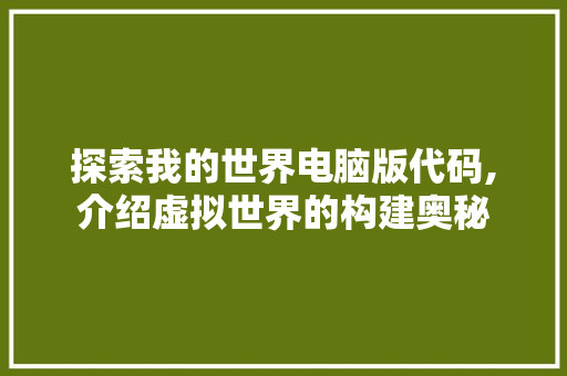 探索我的世界电脑版代码,介绍虚拟世界的构建奥秘