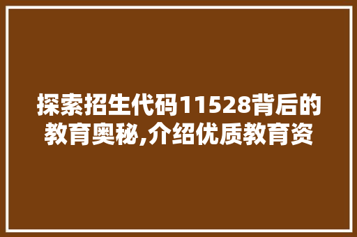 探索招生代码11528背后的教育奥秘,介绍优质教育资源