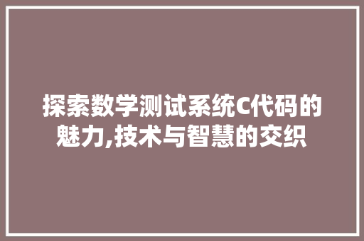 探索数学测试系统C代码的魅力,技术与智慧的交织