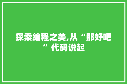 探索编程之美,从“那好吧”代码说起