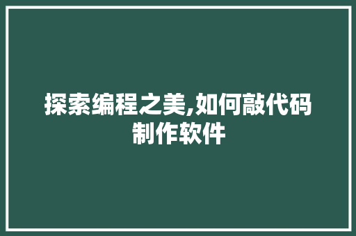 探索编程之美,如何敲代码制作软件