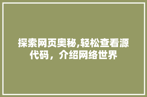 探索网页奥秘,轻松查看源代码，介绍网络世界