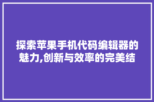 探索苹果手机代码编辑器的魅力,创新与效率的完美结合