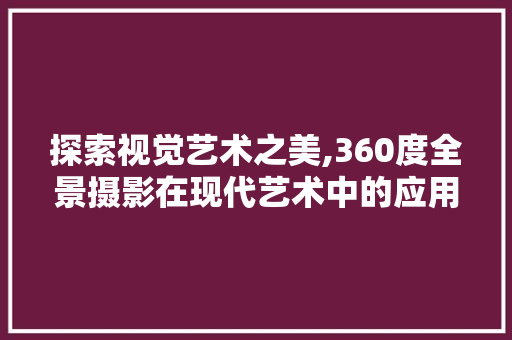 探索视觉艺术之美,360度全景摄影在现代艺术中的应用与影响