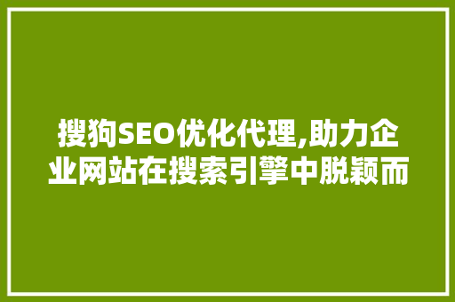 搜狗SEO优化代理,助力企业网站在搜索引擎中脱颖而出