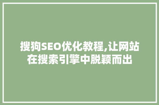 搜狗SEO优化教程,让网站在搜索引擎中脱颖而出