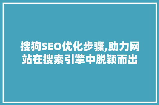 搜狗SEO优化步骤,助力网站在搜索引擎中脱颖而出