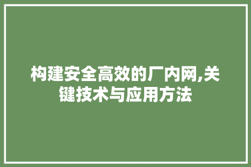 构建安全高效的厂内网,关键技术与应用方法