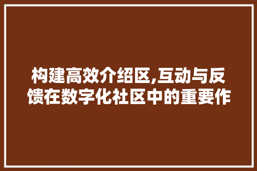 构建高效介绍区,互动与反馈在数字化社区中的重要作用