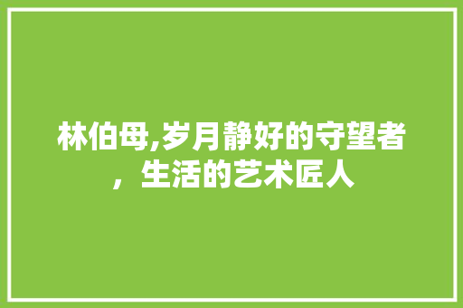 林伯母,岁月静好的守望者，生活的艺术匠人