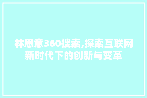 林思意360搜索,探索互联网新时代下的创新与变革