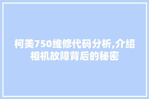 柯美750维修代码分析,介绍相机故障背后的秘密