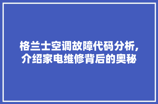 格兰士空调故障代码分析,介绍家电维修背后的奥秘