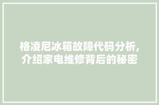 格凌尼冰箱故障代码分析,介绍家电维修背后的秘密