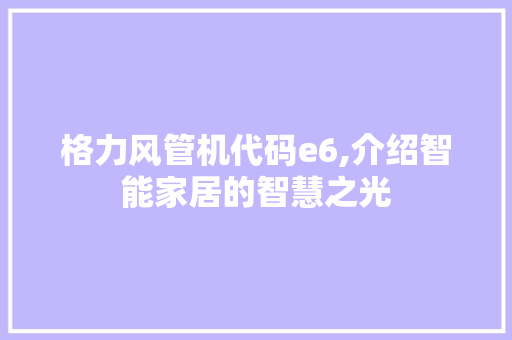 格力风管机代码e6,介绍智能家居的智慧之光