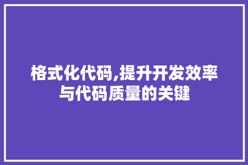 格式化代码,提升开发效率与代码质量的关键