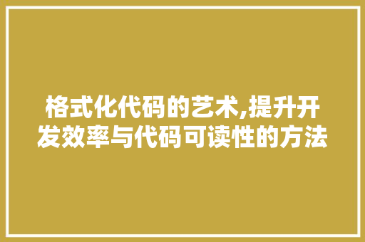 格式化代码的艺术,提升开发效率与代码可读性的方法