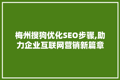 梅州搜狗优化SEO步骤,助力企业互联网营销新篇章