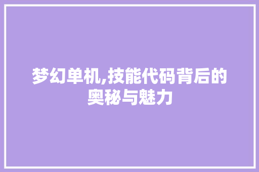 梦幻单机,技能代码背后的奥秘与魅力