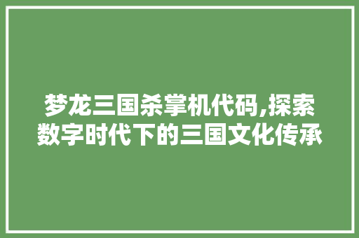 梦龙三国杀掌机代码,探索数字时代下的三国文化传承