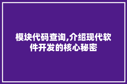 模块代码查询,介绍现代软件开发的核心秘密