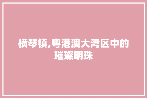 横琴镇,粤港澳大湾区中的璀璨明珠