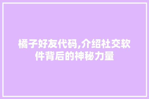 橘子好友代码,介绍社交软件背后的神秘力量