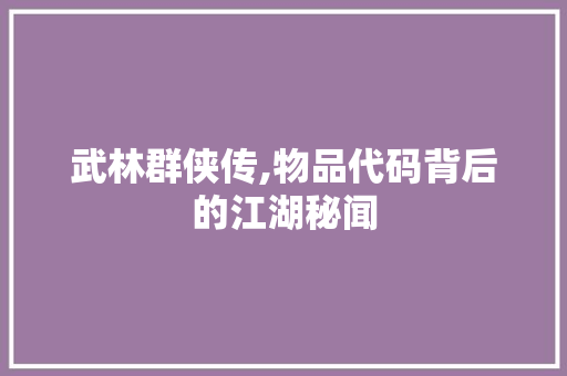 武林群侠传,物品代码背后的江湖秘闻