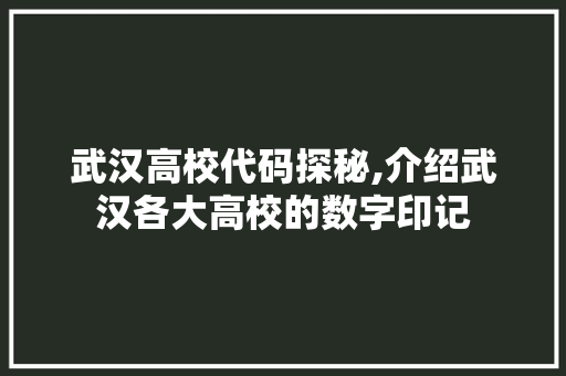 武汉高校代码探秘,介绍武汉各大高校的数字印记