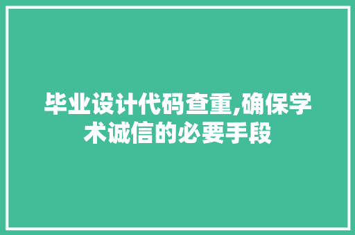 毕业设计代码查重,确保学术诚信的必要手段