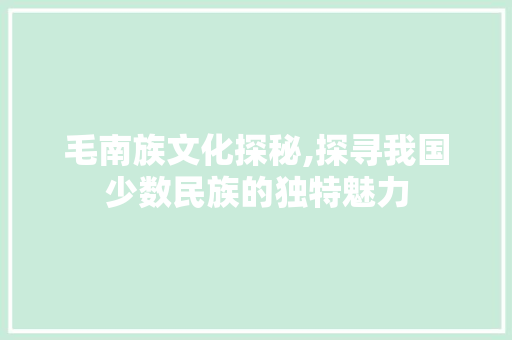 毛南族文化探秘,探寻我国少数民族的独特魅力