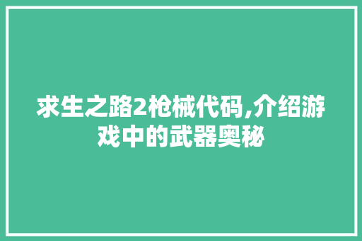 求生之路2枪械代码,介绍游戏中的武器奥秘