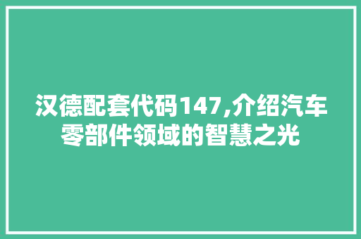 汉德配套代码147,介绍汽车零部件领域的智慧之光